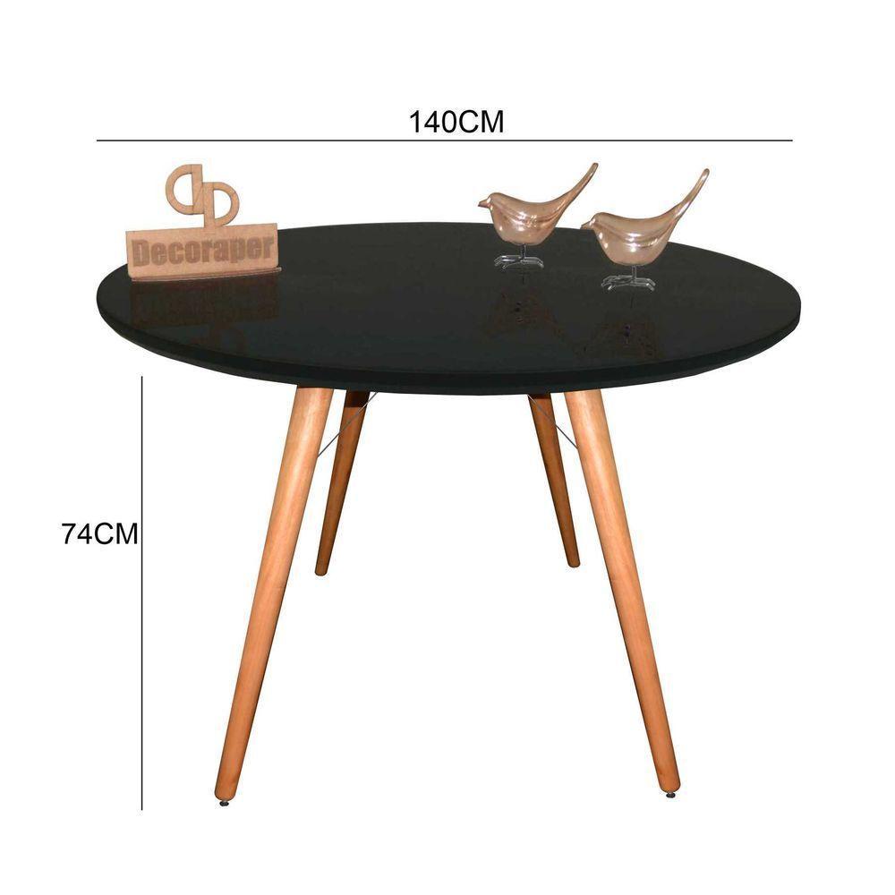 Mesa Jantar Pés Palitos Tampo Redondo Vidro Laqueado 140cm Preto - 4