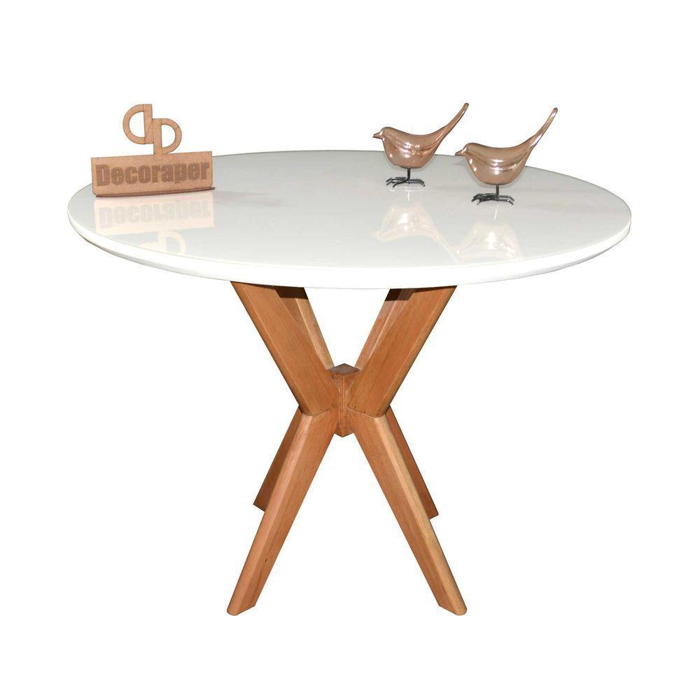 Mesa Jantar Pandora Tampo Redondo Laca Com Vidro 100cm Branco - 1