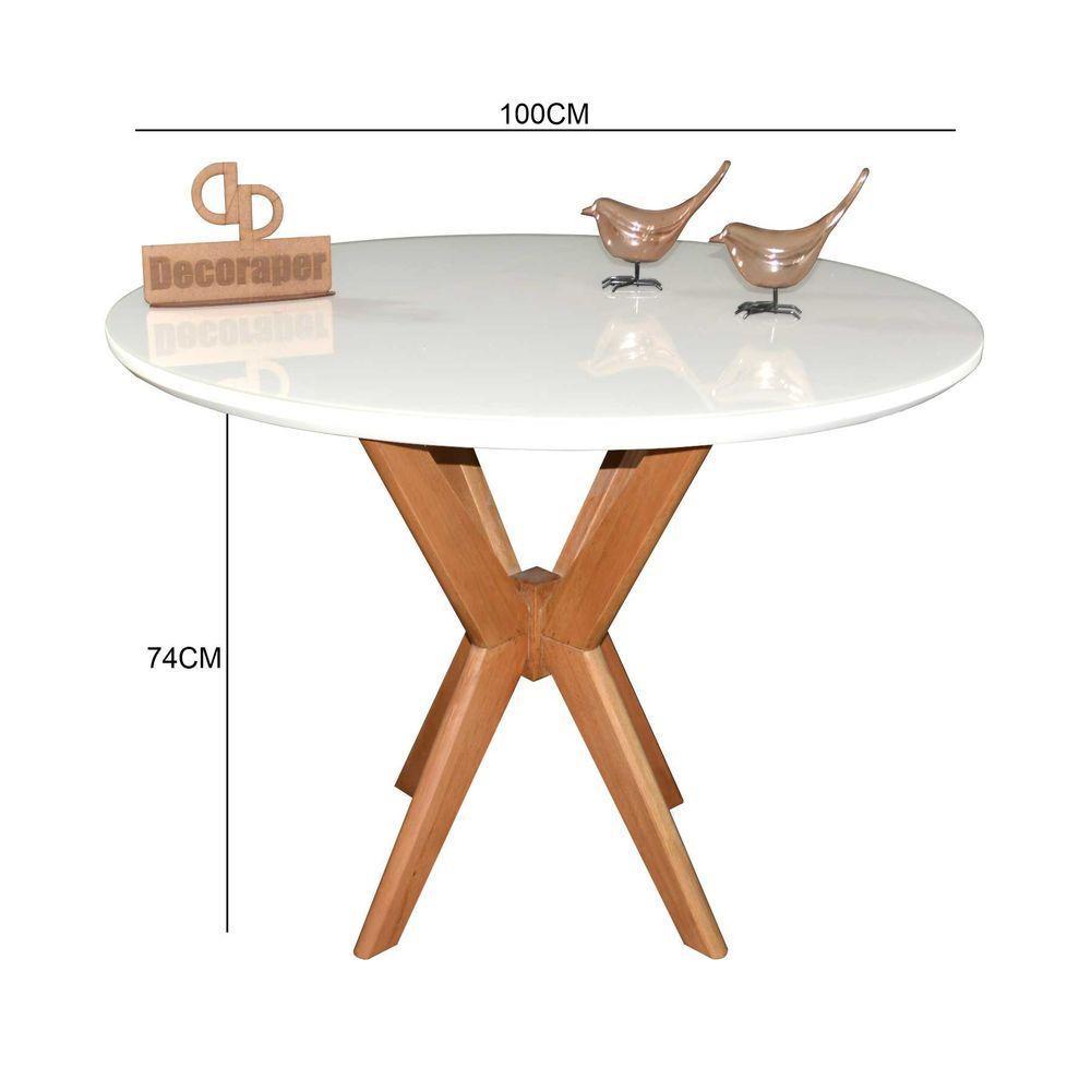Mesa Jantar Pandora Tampo Redondo Laca Com Vidro 100cm Branco - 2