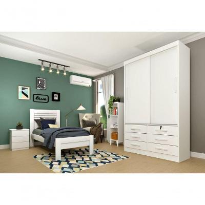 Guarda Roupa Solteiro Chicago 2 Portas de Correr 6 Gavetas Neve MDF MDP Tcil Móveis