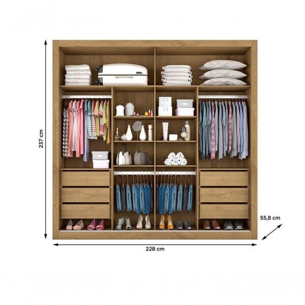 Guarda Roupa Casal Espelhado 2 Portas 6 Gavetas Sevilha-amêndoa Made Marcs - 2