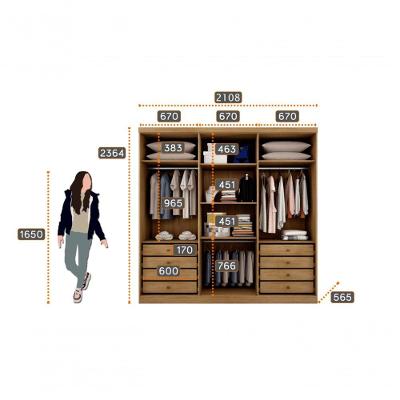 Guarda Roupa Casal Messina 6 Portas de Bater 8 Gavetas Cumaru-Fendi MDF