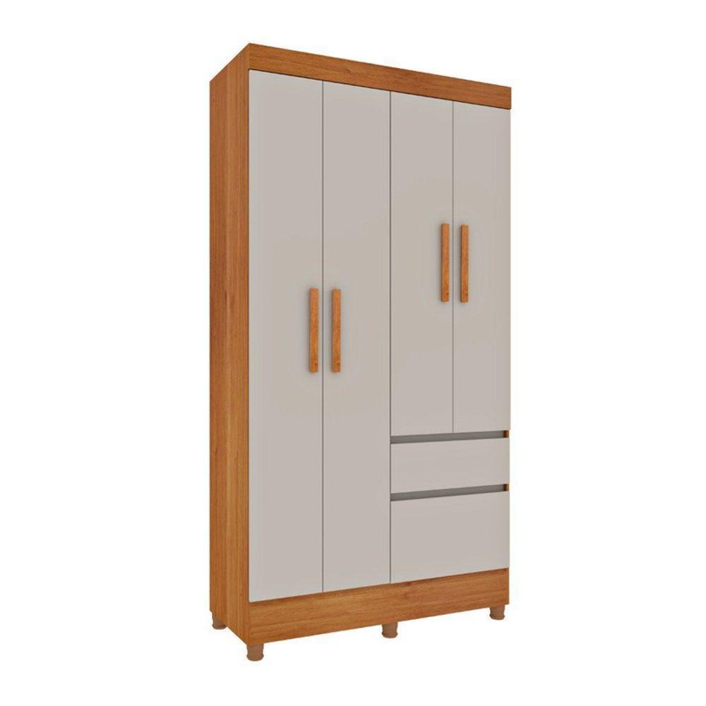 Guarda Roupa Solteiro Com Pés 4 Portas 2 Gavetas Oregon-cinamomo-off White Tcil Móveis - 2
