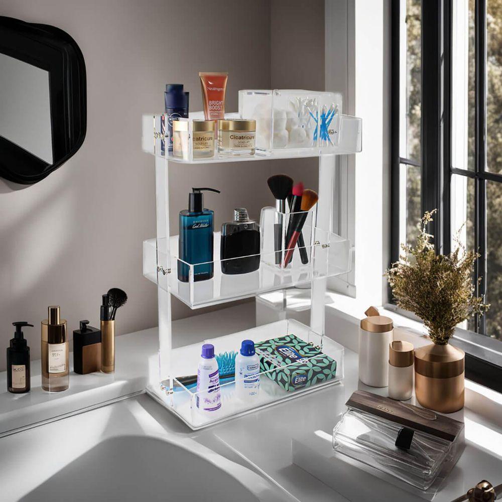 Organizador Acrílico Multiuso De Bancada Com 3 Prateleiras Acessório Organização Bancada Banheiro - 2