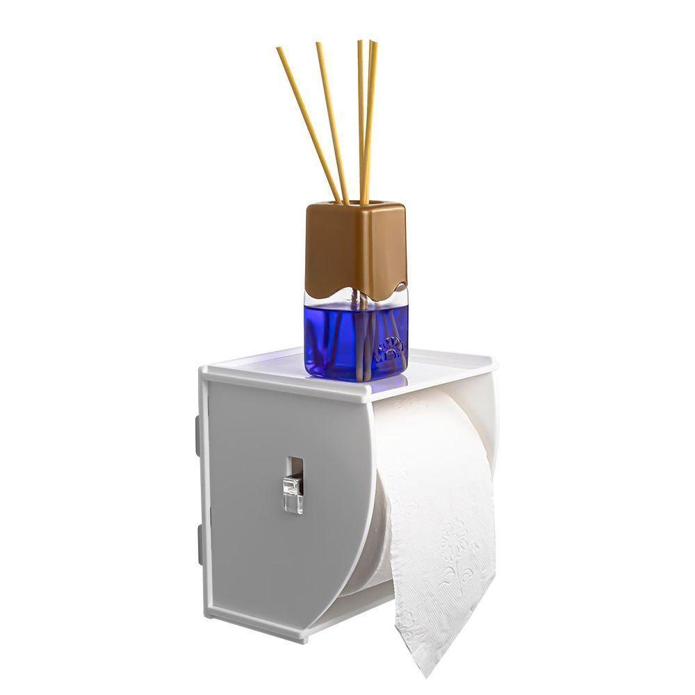 Suporte Porta Papel Higiênico De Parede Acrílico Branco Premium Suporte Papeleira Banheiro Adesivo - 1