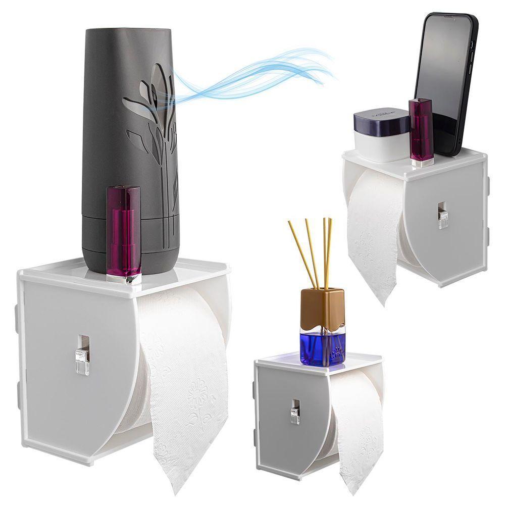 Suporte Porta Papel Higiênico De Parede Acrílico Branco Premium Suporte Papeleira Banheiro Adesivo - 3