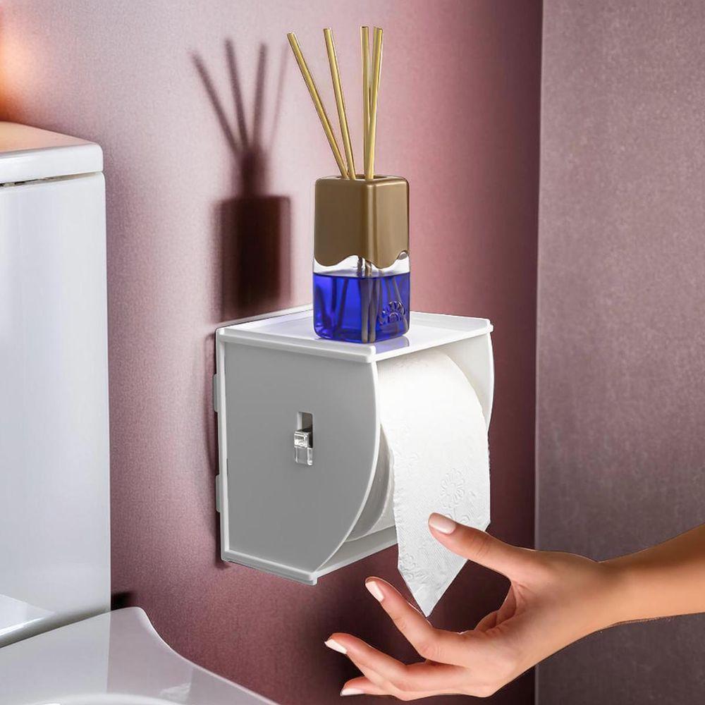 Suporte Porta Papel Higiênico De Parede Acrílico Branco Premium Suporte Papeleira Banheiro Adesivo - 4