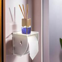 Suporte Porta Papel Higiênico De Parede Acrílico Branco Premium Suporte Papeleira Banheiro Adesivo - 2