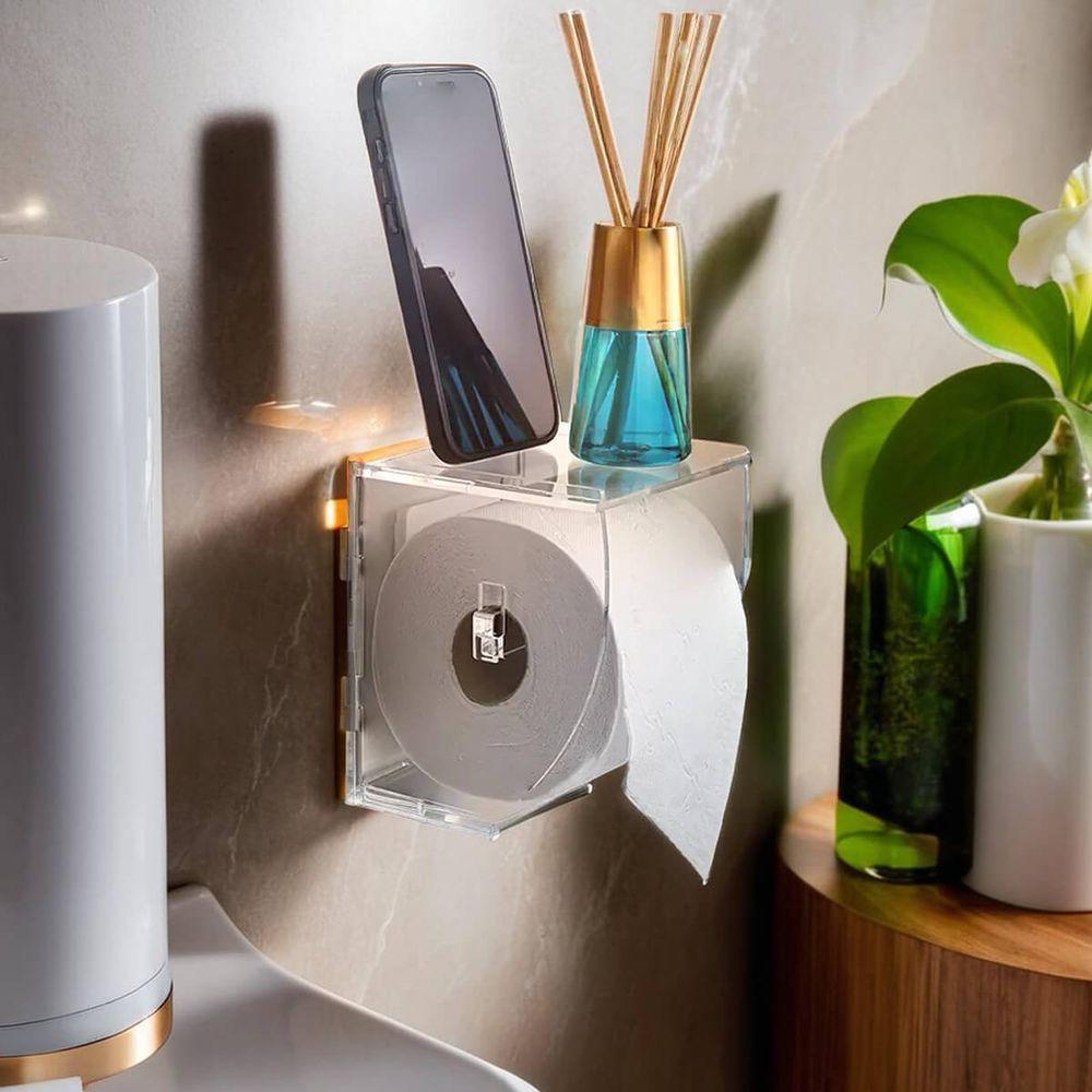 Suporte Porta Papel Higiênico De Parede Acrílico Transparente Premium Suporte Papeleira Banheiro - 2
