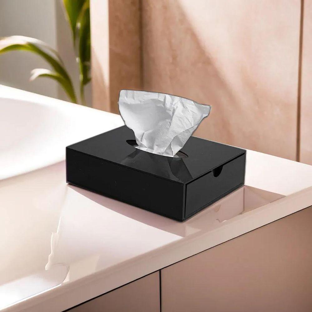 Caixa Porta Lenços Descartáveis Acrílico Premium Preto Organizador Higiene Compacto Funcional - 4