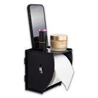 Suporte Porta Papel Higiênico De Parede Acrílico Preto Premium Suporte Papeleira Banheiro C/ Adesivo - 1