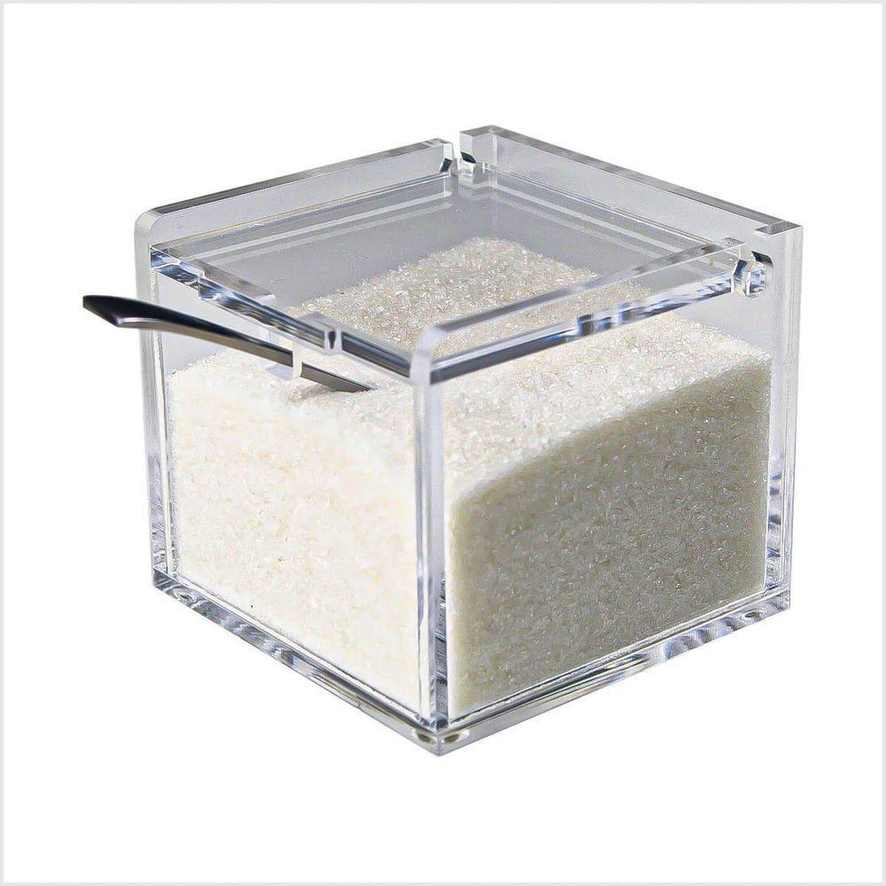 Açucareiro Acrílico Transparente 5mm Premium Com Colher Inox E Tampa Articulada Cozinha Organizada - 1