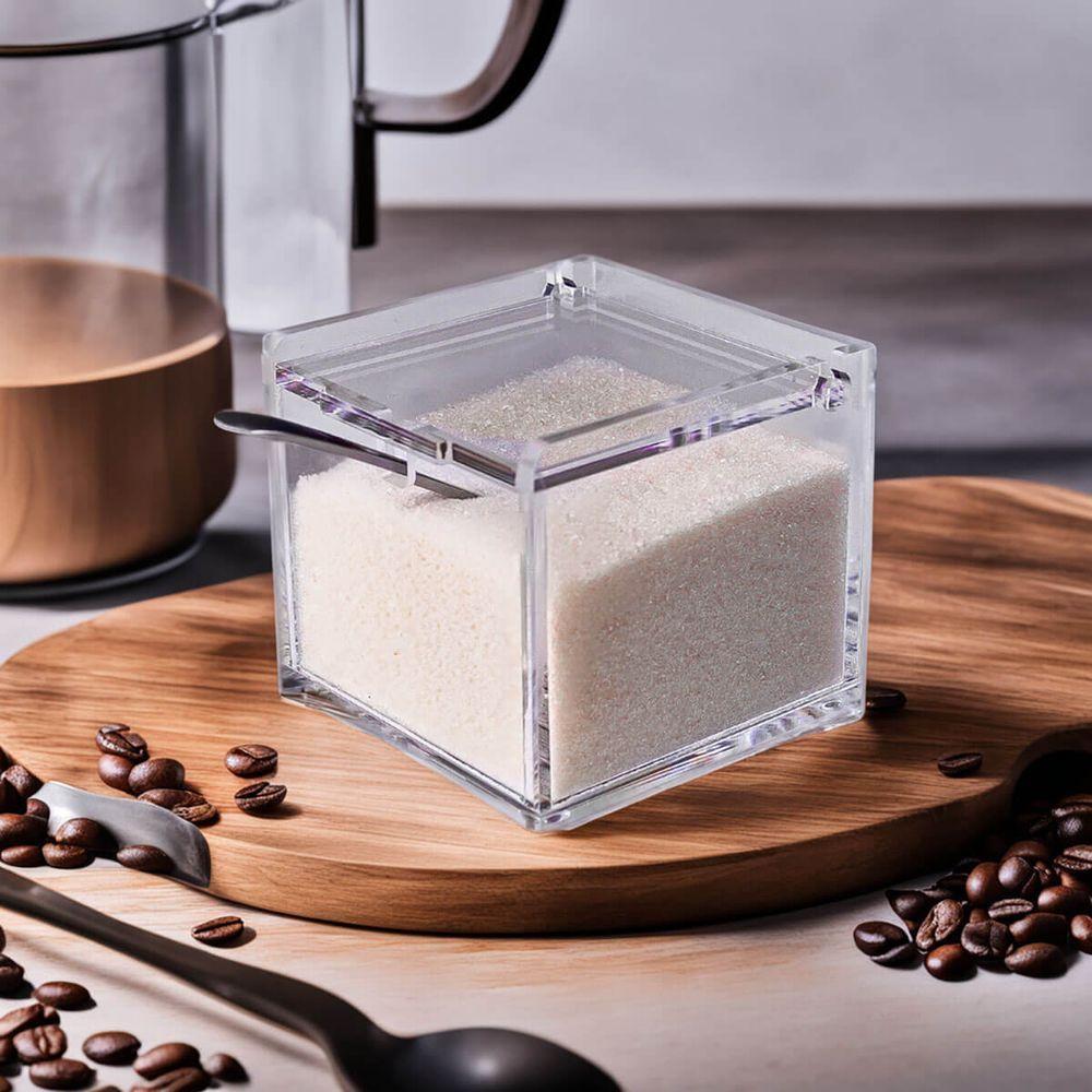Açucareiro Acrílico Transparente 5mm Premium Com Colher Inox E Tampa Articulada Cozinha Organizada - 2