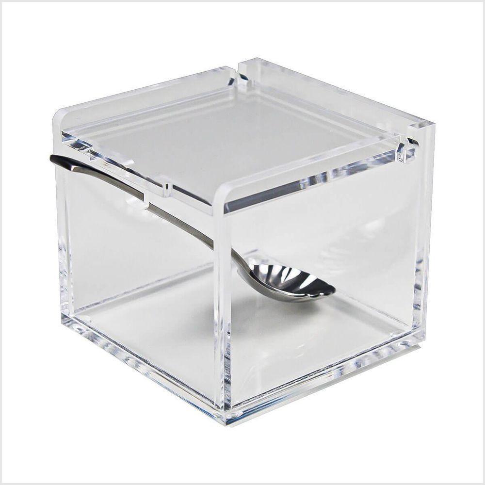 Açucareiro Acrílico Transparente 5mm Premium Com Colher Inox E Tampa Articulada Cozinha Organizada - 4