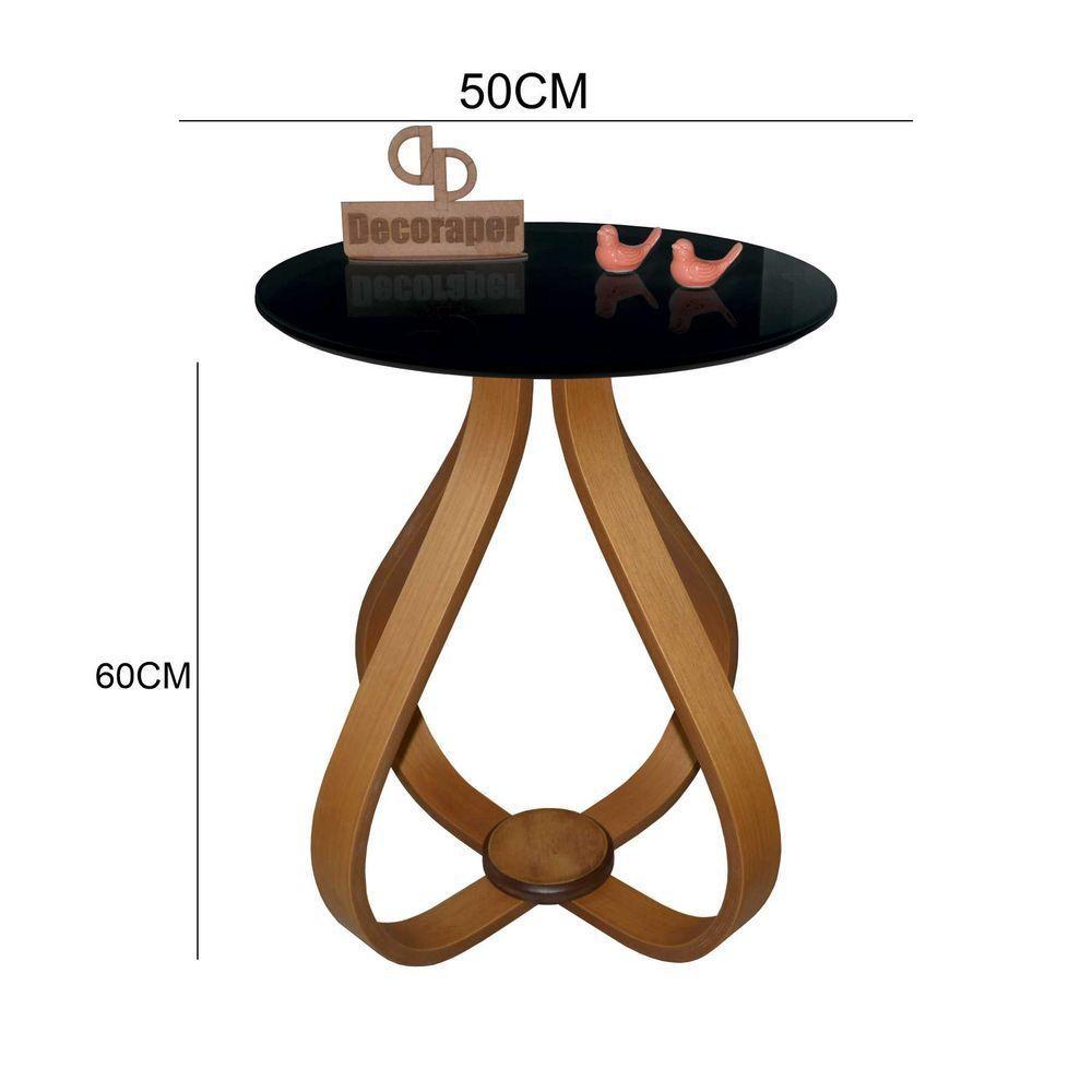 Mesa Lateral Cebola Com Vidro 50cm Preto 60cm - 2