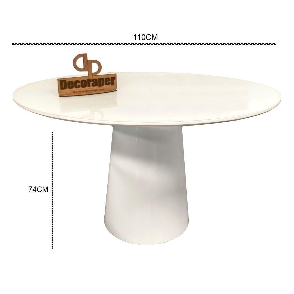 Mesa Jantar Cone Laqueado Tampo Redondo Laca Com Vidro 110cm Branco - 2