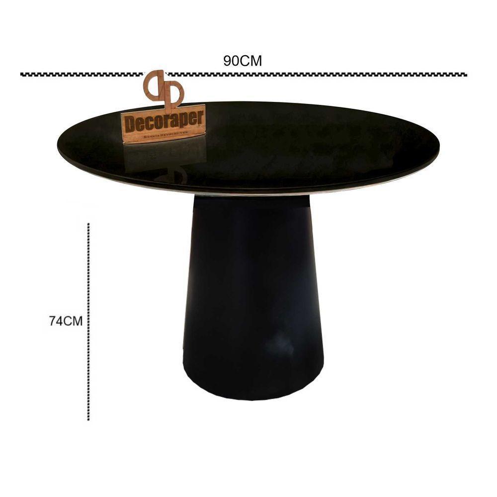 Mesa Jantar Cone Laqueado Tampo Redondo Laca Com Vidro 90cm Preto - 3
