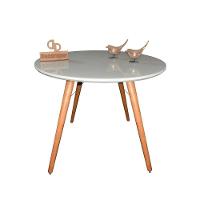 Mesa Jantar Pés Palitos Tampo Redondo Vidro Laqueado 100cm Off White - 1