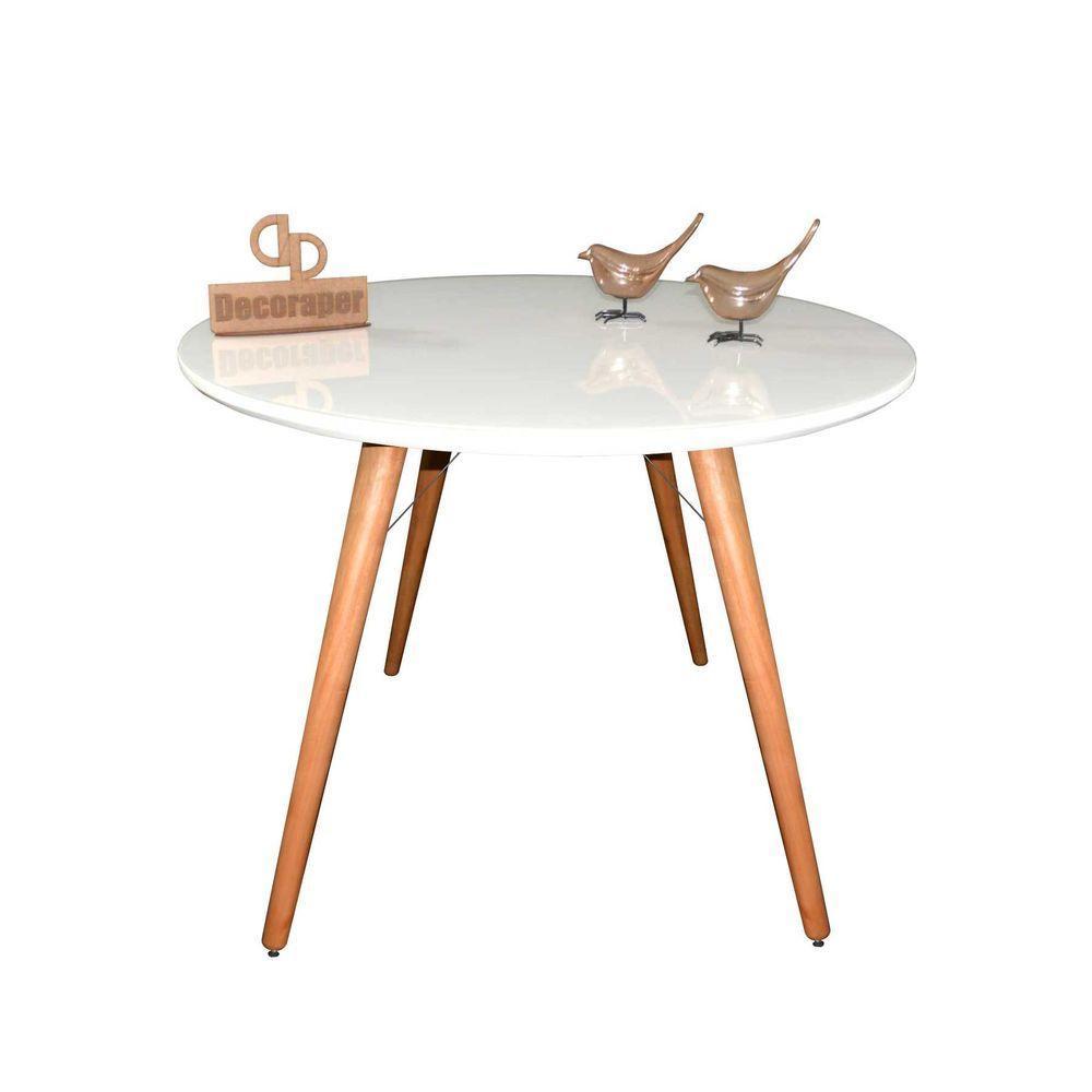Mesa Jantar Pés Palitos Tampo Redondo Vidro Laqueado 110cm Branco - 1