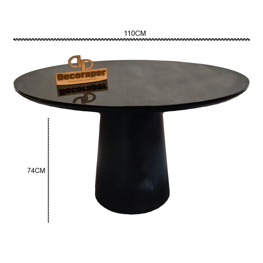 Mesa Jantar Cone Laqueado Tampo Redondo Laca Com Vidro 110cm Preto - 2