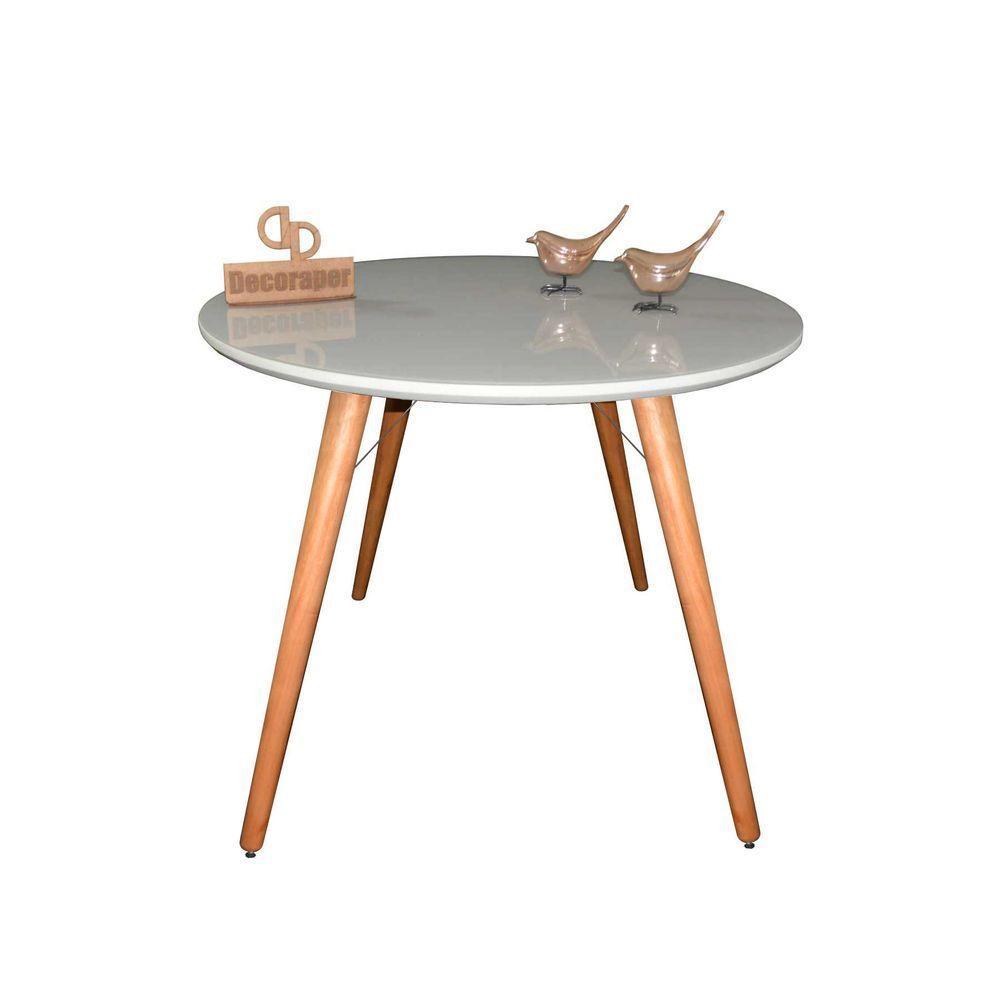 Mesa Jantar Pés Palitos Tampo Redondo Vidro Laqueado 80cm Off White - 1