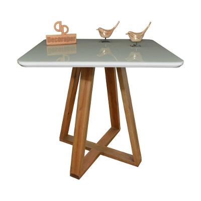 Mesa Jantar Base X Tampo Retangular Laca Com Vidro 120x80cm Off White