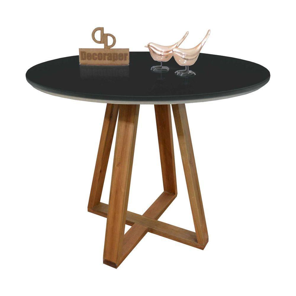 Mesa Jantar Base X Tampo Redondo Laca Com Vidro 100cm Preto - 1