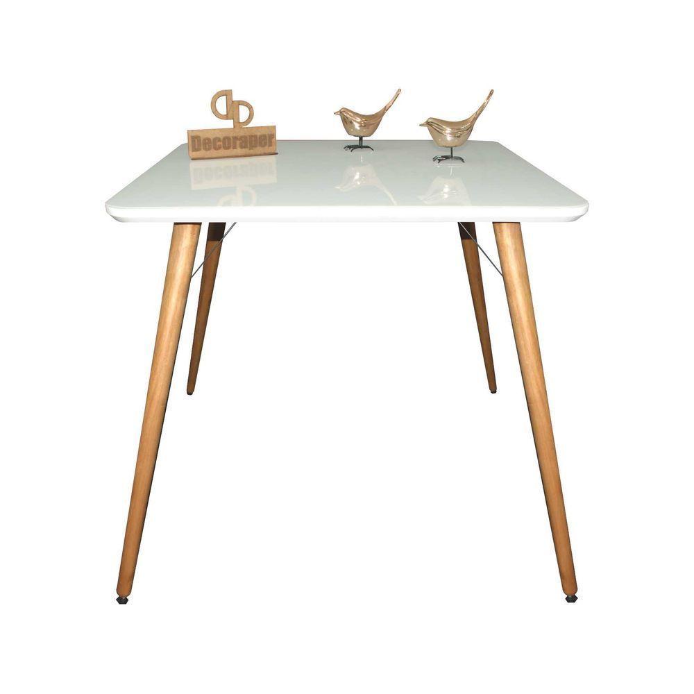 Mesa Jantar Pés Palitos Tampo Quadrado Vidro Laqueado 80cm Branco - 1