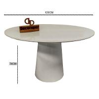 Mesa Jantar Cone Laqueado Tampo Redondo Laca Com Vidro 120cm Offwhite - 2