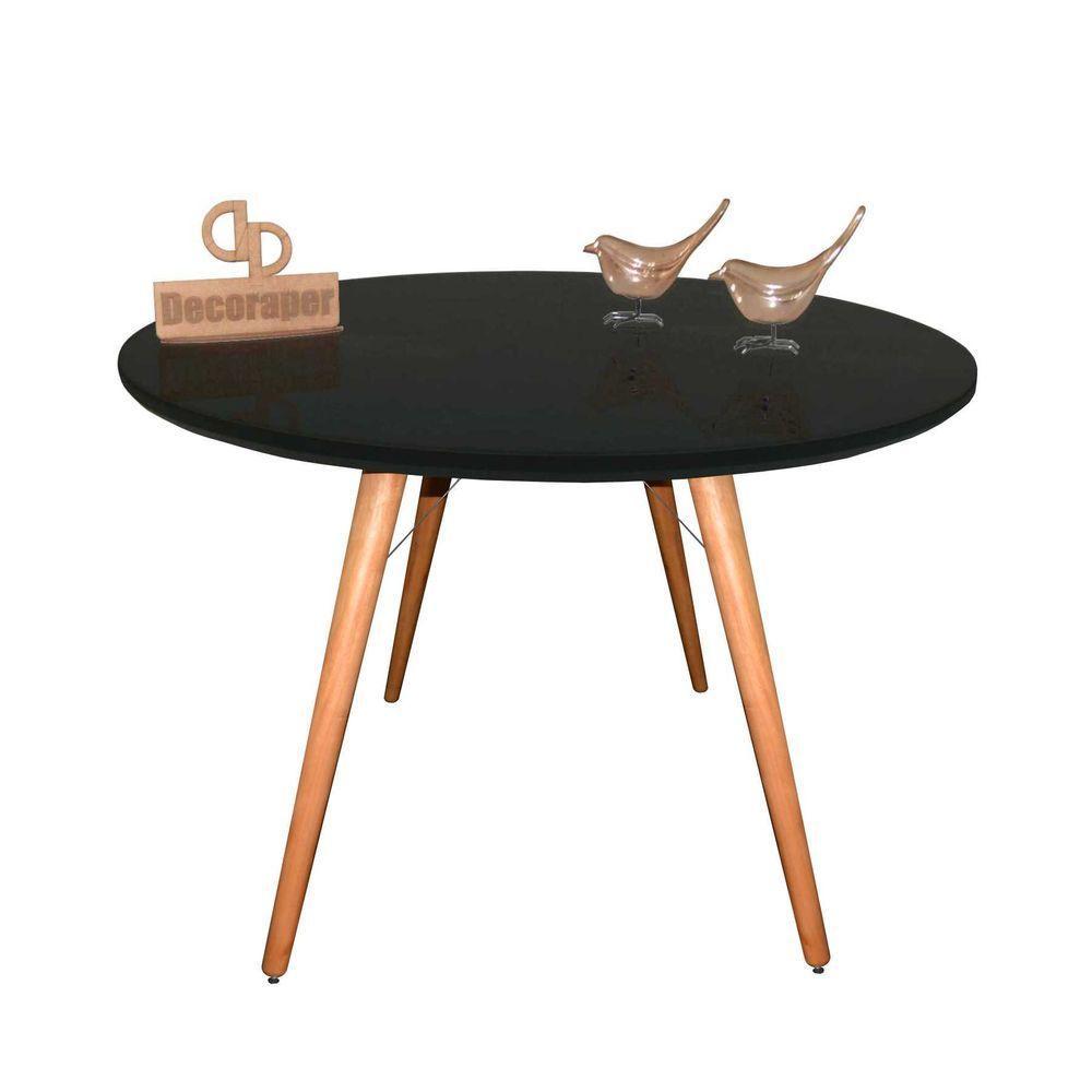 Mesa Jantar Pés Palitos Tampo Redondo Vidro Laqueado 130cm Preto - 1