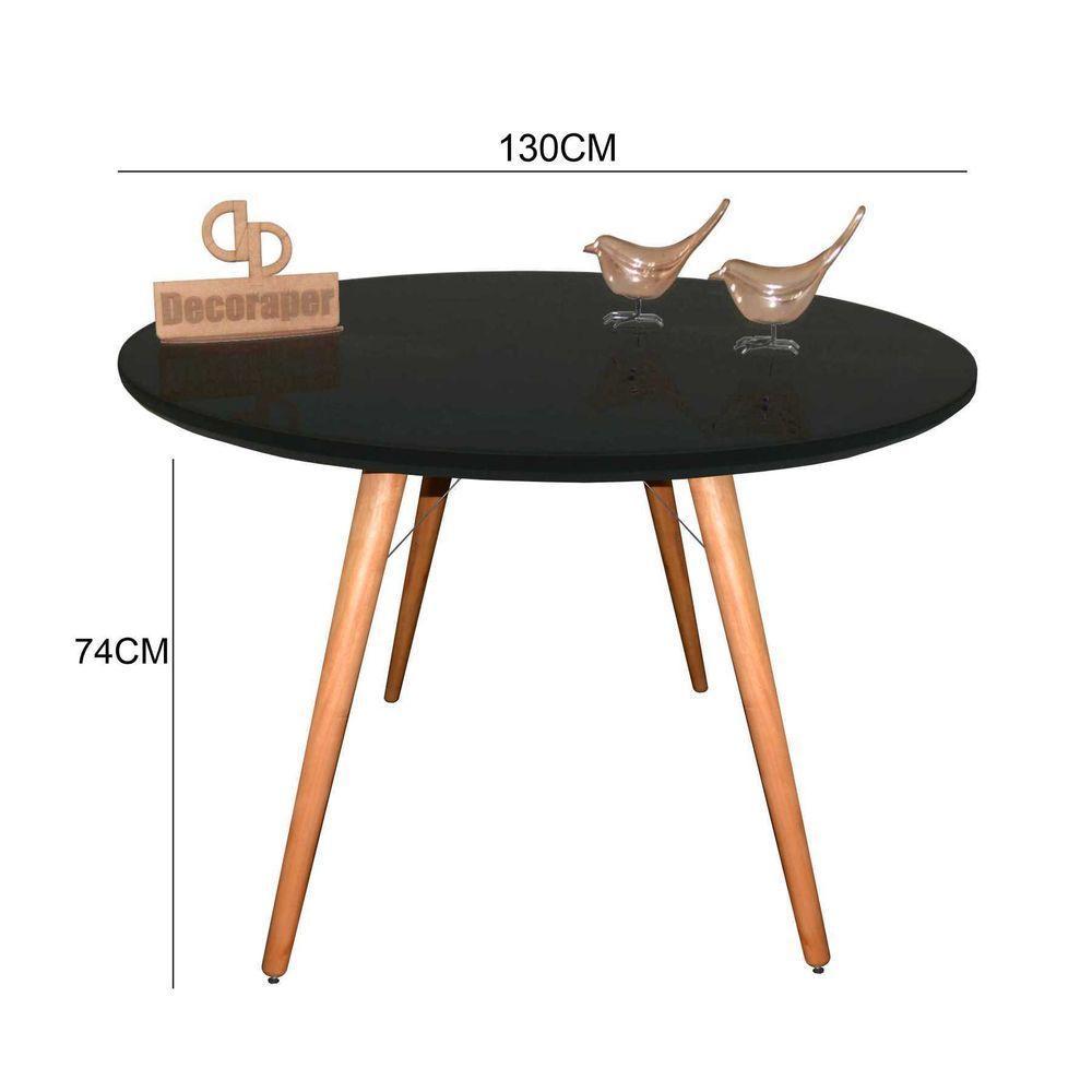 Mesa Jantar Pés Palitos Tampo Redondo Vidro Laqueado 130cm Preto - 2