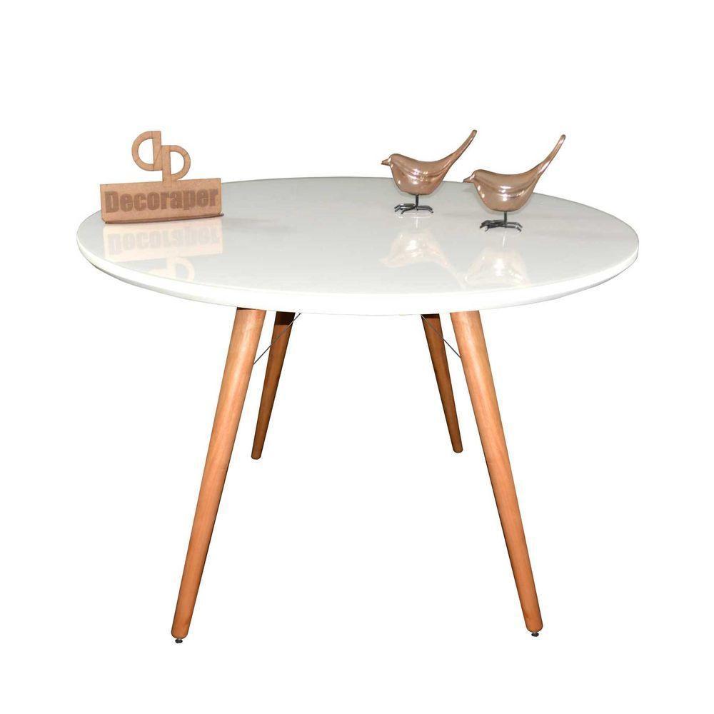 Mesa Jantar Pés Palitos Tampo Redondo Vidro Laqueado 130cm Branco - 1