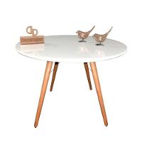 Mesa Jantar Pés Palitos Tampo Redondo Vidro Laqueado 130cm Branco - 1