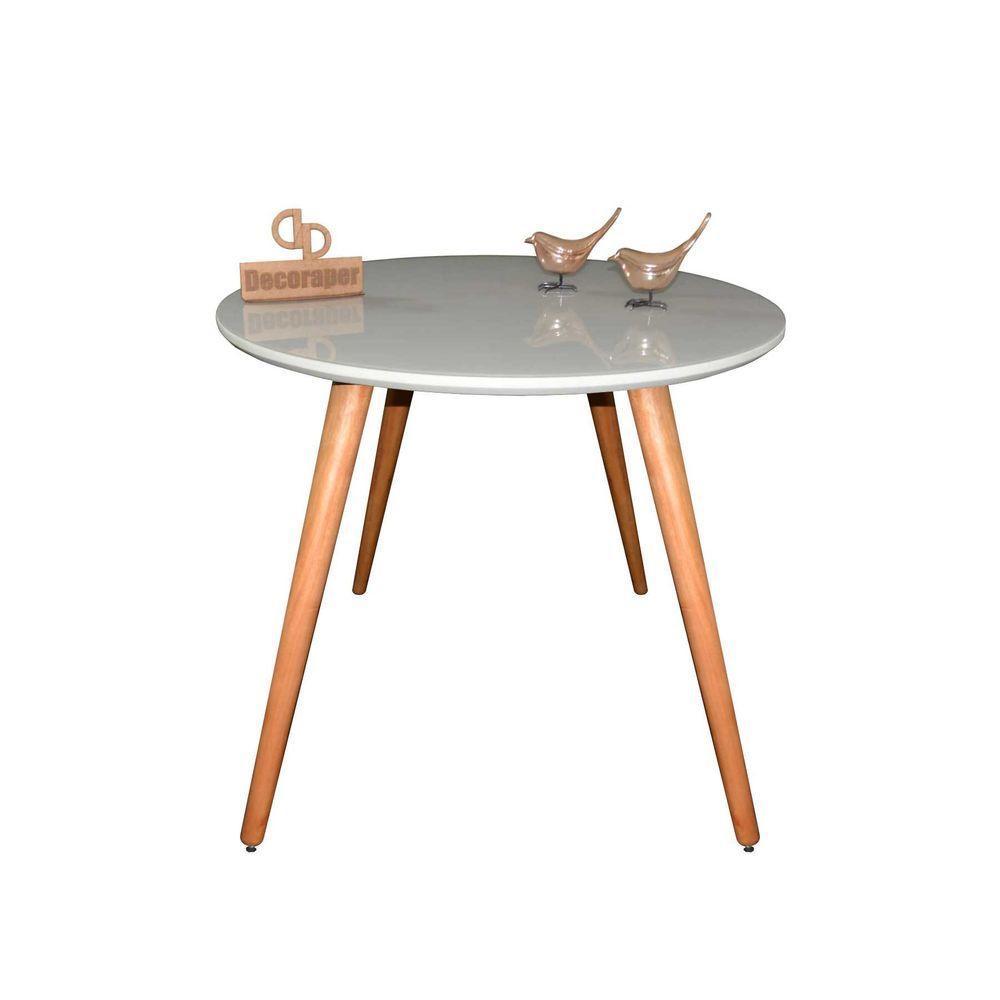 Mesa Jantar Pés Palitos Tampo Redondo Vidro Laqueado 70cm Off White - 1