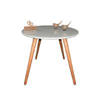 Mesa Jantar Pés Palitos Tampo Redondo Vidro Laqueado 70cm Off White - 1