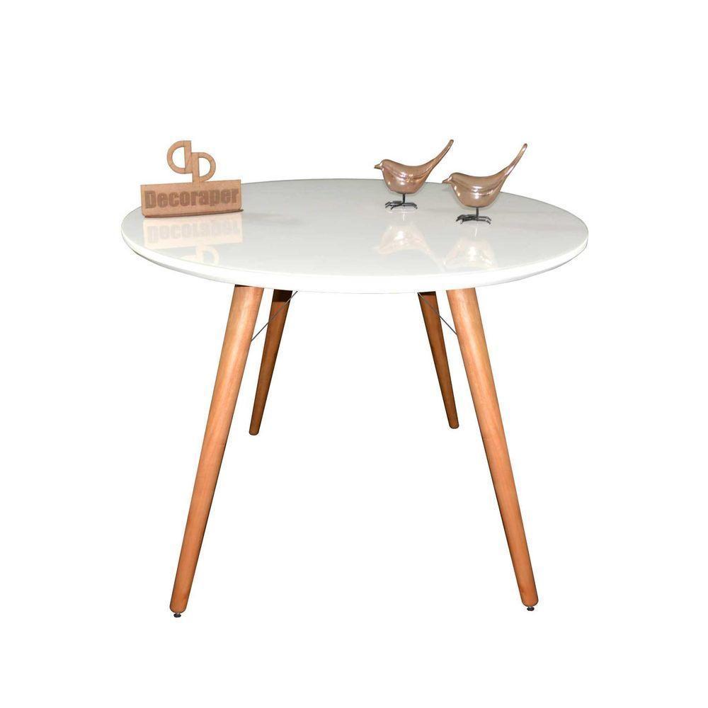 Mesa Jantar Pés Palitos Tampo Redondo Vidro Laqueado 100cm Branco - 1
