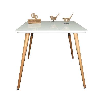 Mesa Jantar Pés Palitos Tampo Quadrado Vidro Laqueado 70cm Branco