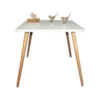 Mesa Jantar Pés Palitos Tampo Quadrado Vidro Laqueado 70cm Branco - 1