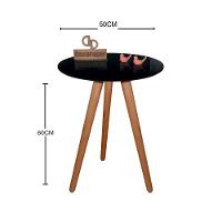 Mesa De Canto Pés Palito Amadeirado Com Tampo Vidro 50cm Preto 60cm - 2