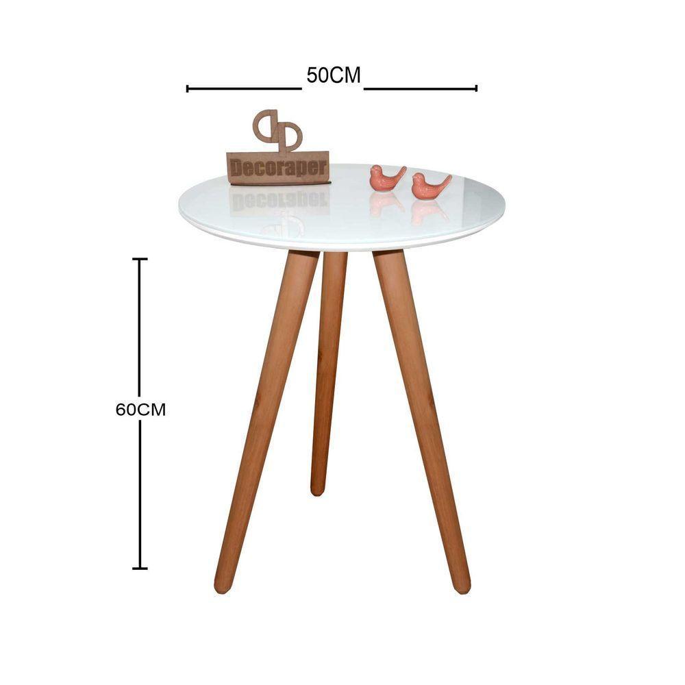 Mesa De Canto Pés Palito Amadeirado Com Tampo Vidro 50cm Branco 60cm - 2