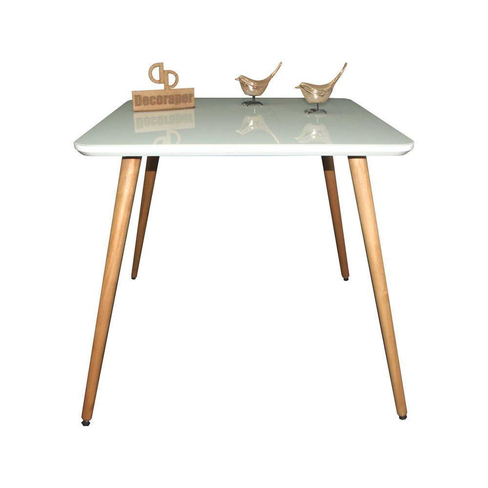 Mesa Jantar Pés Palitos Tampo Quadrado Vidro Laqueado 70cm Off White - 1