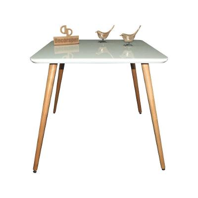 Mesa Jantar Pés Palitos Tampo Quadrado Vidro Laqueado 70cm Off White