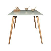 Mesa Jantar Pés Palitos Tampo Quadrado Vidro Laqueado 70cm Off White - 1