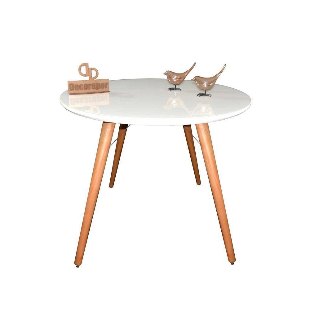 Mesa Jantar Pés Palitos Tampo Redondo Vidro Laqueado 90cm Branco - 1