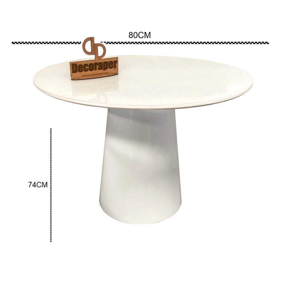 Mesa Jantar Cone Laqueado Tampo Redondo Laca Com Vidro 80cm Branco - 2