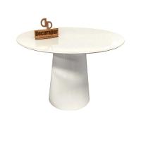 Mesa Jantar Cone Laqueado Tampo Redondo Laca Com Vidro 80cm Branco - 1