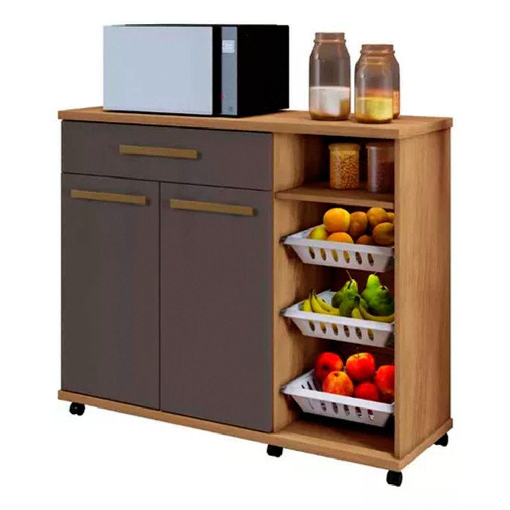 Balcão Fruteira 2 Portas 1 Gaveta Salinas Arte Móveis Cinamomo Grafite - 1