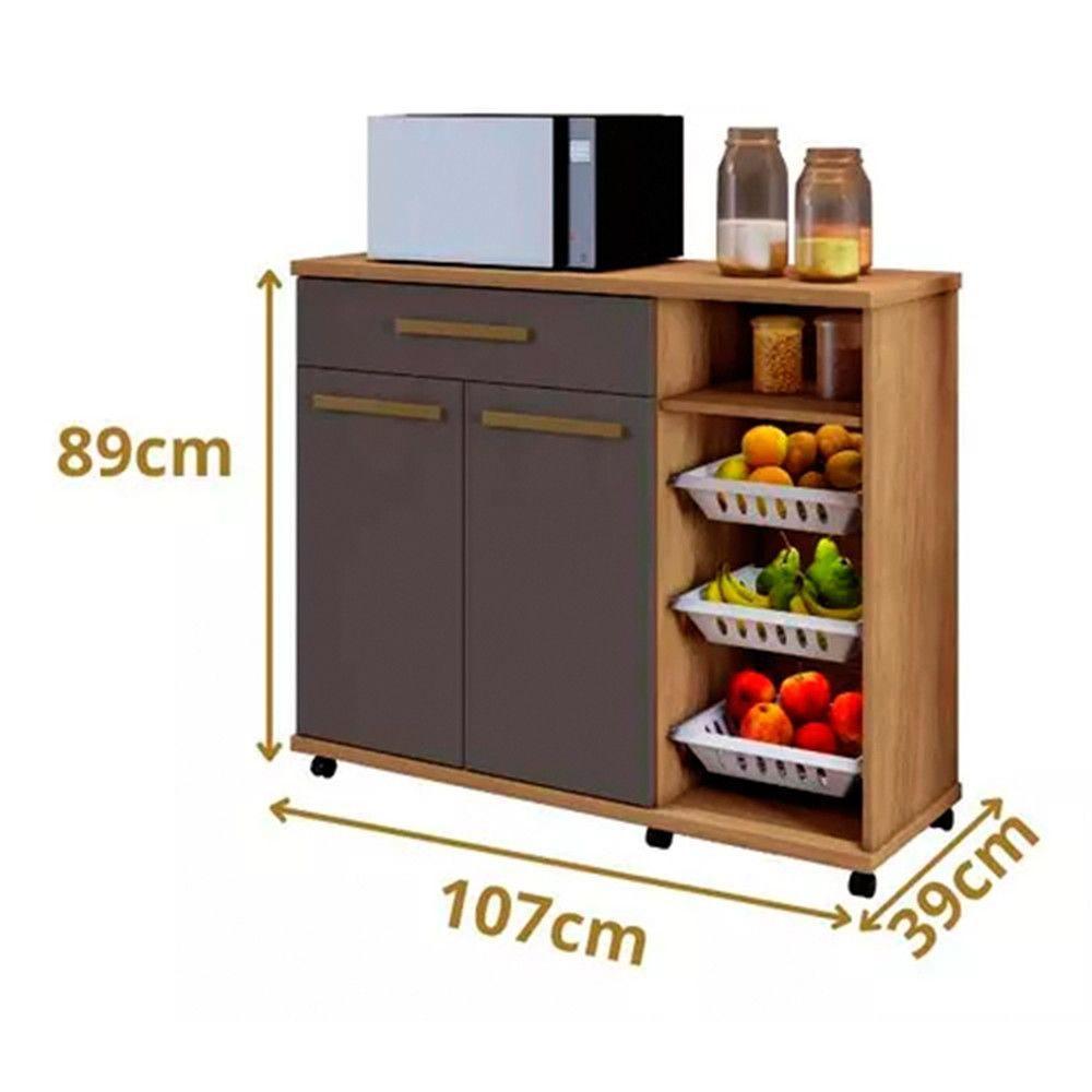 Balcão Fruteira 2 Portas 1 Gaveta Salinas Arte Móveis Cinamomo Grafite - 3