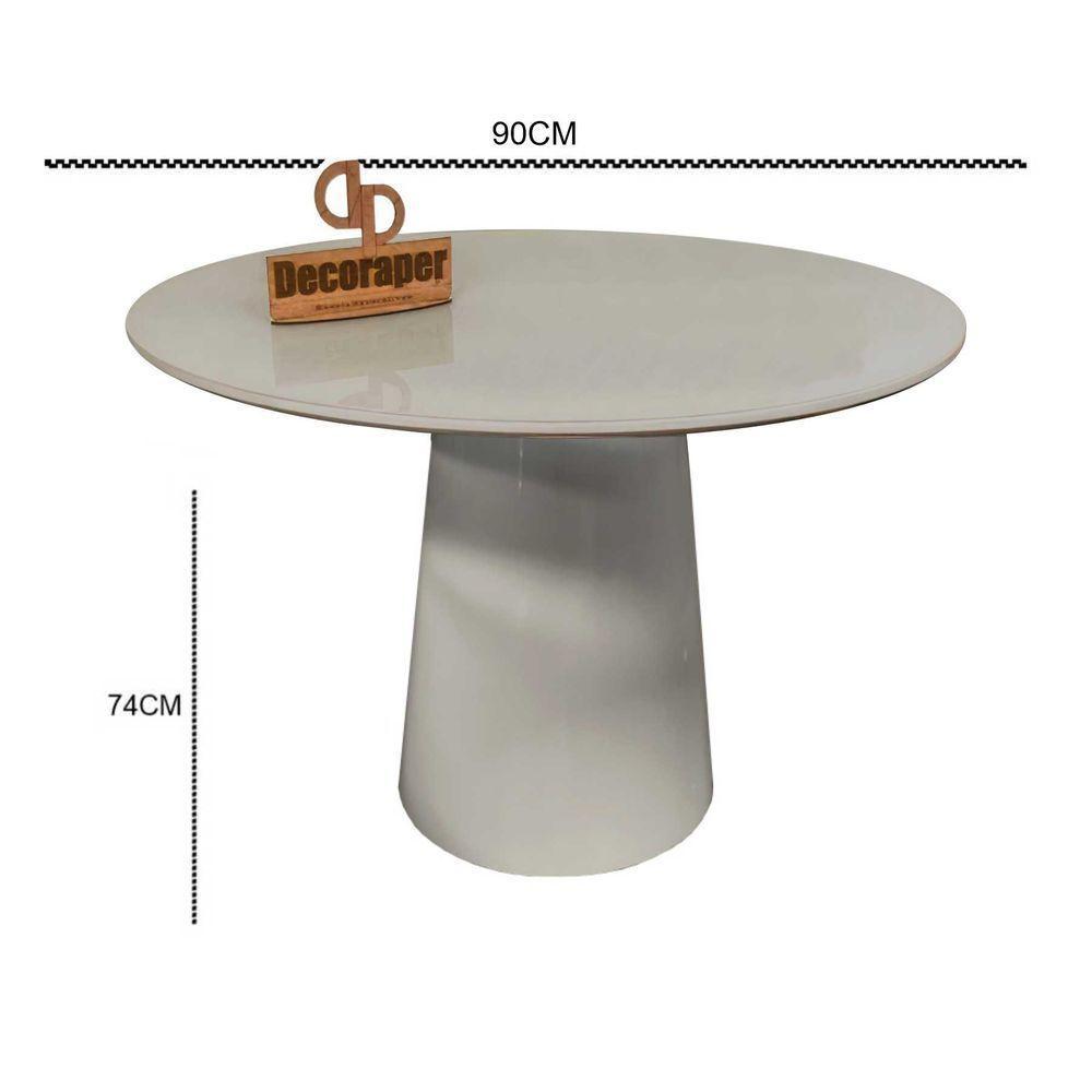 Mesa Jantar Cone Laqueado Tampo Redondo Laca Com Vidro 90cm Off White - 2