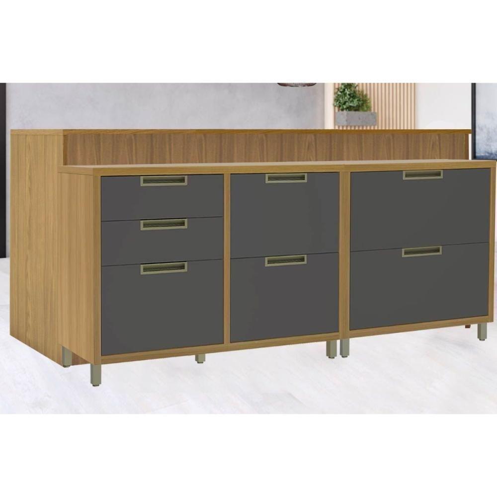 Balcão De Cozinha Modulado Imperatriz Com 2 Portas E 5 Gavetas 200cm Freijó Off White - 3